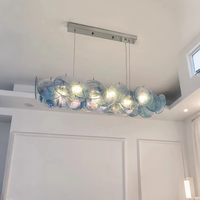 Nouveauté, best-seller, lustre ovale en verre de style français, hauteur réglable, vintage, bleu Murano, pour chambre à coucher, salle à manger, salon