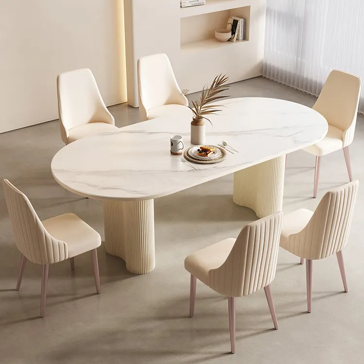 Tabelas de luxo com luz francesa, tabelas e cadeiras de luxo de alta qualidade, mesa de jantar oval moderna para casa e sala de jantar