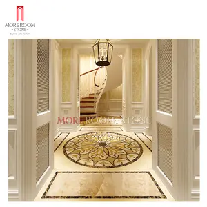Домашний коридор золотистый полированный водоструйный мраморный пол дизайн границы
