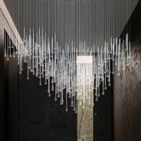 Lustre en cristal K9 en forme de goutte de pluie, design artistique minimaliste et luxueux, personnalisé pour la décoration de salle de mariage, idéal pour le hall d'hôtel