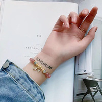 Vente en gros de bracelets en cristal rose pour femmes Bracelet d'amitié en perles de cristal de lune en zircon avec étoiles de lapin mignon pour cadeau de Pâques