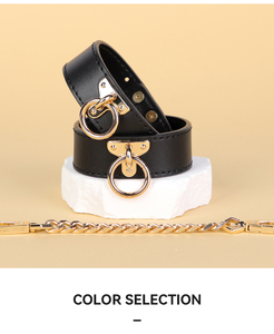 BANSEY Kit de Contrainte BDSM de Luxe en Cuir Véritable avec Chaîne Métallique Dorée, Collier Ras-du-Cou, Bouche-balle, Paddle en Forme de Cœur et Valise - Product Image 6