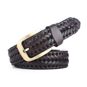 Cinture lavorate a maglia da <span class=keywords><strong>donna</strong></span> intrecciate in vera pelle <span class=keywords><strong>marrone</strong></span> nero di lusso con fibbia in oro personalizzato - Product Image 2