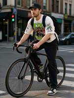 T-shirt court oversize coupe boxy streetwear en molleton bouclette pour homme, impression personnalisée, manches mi-longues