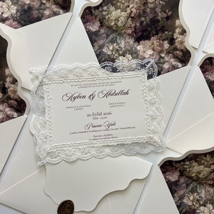 Vanilla Printing Luxury <b>Handmade</b> Lace Wedding Greeting Card Vintage Elegant Custom Printed Letterpress Printing Embossed <b>Paper</b> - Product Image 3