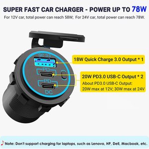 منفذ USB C 12V/24V عدة منافذ c40 W PD & q3.0 مع مفتاح طاقة سريع - Product Image 2