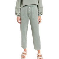 Ensembles polaire pour femmes Sweat-shirt à col rond et manches ballons Pantalon en tricot de coton Pantalon de survêtement à boutons pour femmes
