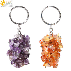 CSJA Wholesale Natural Healing Amethyst Rose Quartz Crystal Grape Bunches Keychain for Men Car Key Chain Ring G889