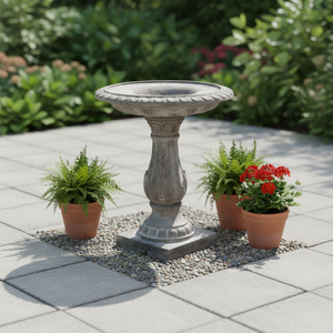 Bain d'oiseaux sur pied en fibre de verre haut de gamme, gris <span class=keywords><strong>vintage</strong></span> traditionnel, pour extérieur, jardin, cour, aménagement paysager et décoration de fête - Product Image 2