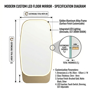 <span class=keywords><strong>Espejo</strong></span> de Baño LED Inteligente Kingstin con Almacenamiento, Antivaho, Regulable, Reloj y Marco de Aluminio Dorado - Product Image 4