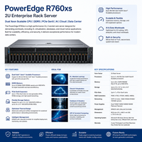 Serveur Rack d'Entreprise DELL PowerEdge R760xs 2U, Double Processeur Xeon Scalable, DDR5, PCIe Gen5, Serveur de Centre de Données Cloud IA
