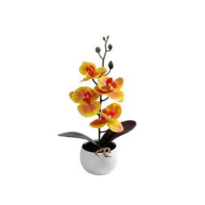 Orchidée Phalaenopsis Bonsaï Quatre Fleurs en Caoutchouc Souple avec Pot pour Décoration de Bureau Jaune Blanc Rose Vert - Product Image 5