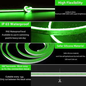 Grünes LED Neon-Flex-Streifenlicht, 16,4 Fuß Neon-Seillichter Außen-/Innenbereich, schneidbare LED-Streifenlichter für Schlafzimmer Geschäfte Hotel