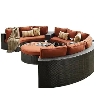 Sofa Taman Furnitur Luar Ruangan Anyaman Rotan Bundar Bersekat