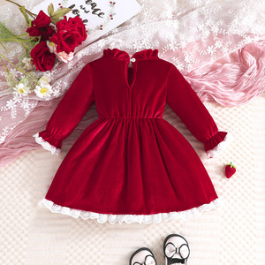 เสื้อผ้าเด็กผู้หญิงฤดูใบไม้ร่วงฤดูหนาวหวานน่ารักผ้ากำมะหยี่ลูกไม้ข้อมือคอเสื้อแขนยาวชุดเดรสเด็กผู้หญิง 0-3Y - Product Image 2