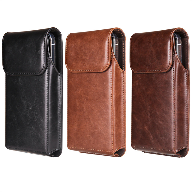 New Style Vintage Premium Crazy Horse Leather RFID Magnetic Portable Phone Holster Personalized Universal Phone Belt Pouch