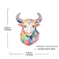 Broche en émail tête de yak personnalisée en gros, épingle à tête d'animal en strass, accessoire de mode pour vêtements, en stock
