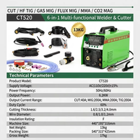 Soldadora Multiproceso 6 en 1 CT-520 200A, Doble Voltaje 110V/220V, MIG TIG MMA, Cortadora de Plasma, Soldadura sin Gas con Hilo Flux Core