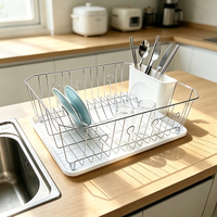 Égouttoir à vaisselle compact en acier inoxydable DaS avec fentes pour assiettes, crochets pour tasses et porte-ustensiles amovible pour la cuisine à domicile