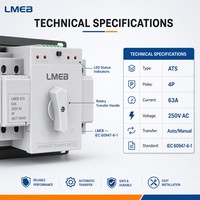 Panneau de contrôleur de commutateur de transfert automatique (ATS) 100A 6 KA Capacité de coupure 4 pôles monophasé/triphasé pour l'alimentation industrielle
