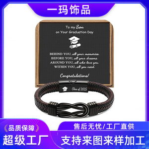 Pulsera de Cuero y Acero Inoxidable para Hombre, Hecha a Mano, con Cierre Magnético, Regalo de Graduación Clase 2025 - Product Image 5