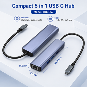 <span class=keywords><strong>Hub</strong></span> USB-C 5 en 1 con Gigabit Ethernet, 3x USB 3.0 5Gbps, Entrada de CC 5V/4A, Adaptador Multipuerto con Carcasa de Aluminio - Product Image 4