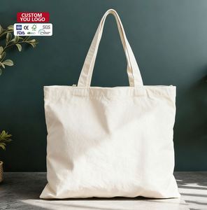 Eco-Friendly Reusable 12oz 16oz <b>Canvas</b> <b>Tote</b> Bag with Custom Logo Letter Pattern Zipper Closure for Shopping & Beach Use - Product Image 2