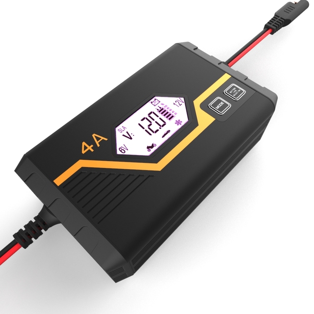 8 Steps 12V 4A LCD Display Smart Fully Automatic Maintainer Trickle Chargerfor Truck Motorcycle Lawn Mower Boat Marine Lead Ac