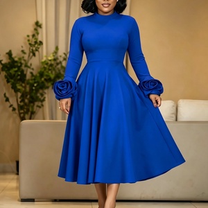 <span class=keywords><strong>Robe</strong></span> Formelle D645 <span class=keywords><strong>Grande</strong></span> <span class=keywords><strong>Taille</strong></span> à Col Montant et Manches Longues, Manches Florales 3D, Jupe Midi Évasée Plissée <span class=keywords><strong>Chic</strong></span> et Élégante - Product Image 3