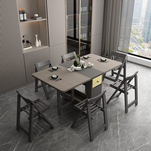 Tavolo da Pranzo con Ripiano Portaoggetti <span class=keywords><strong>e</strong></span> <span class=keywords><strong>2</strong></span> Cassetti, Tavolo da Cucina Mobile Estensibile Versatile Salvaspazio Pieghevole in <span class=keywords><strong>3</strong></span> Forme - Product Image 6