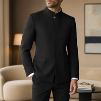 Veste de costume homme à col montant, simple boutonnage, patte de boutonnage cachée, poches à rabat, coupe ajustée, pour affaires, bureau, mariage, soirée, vente en gros