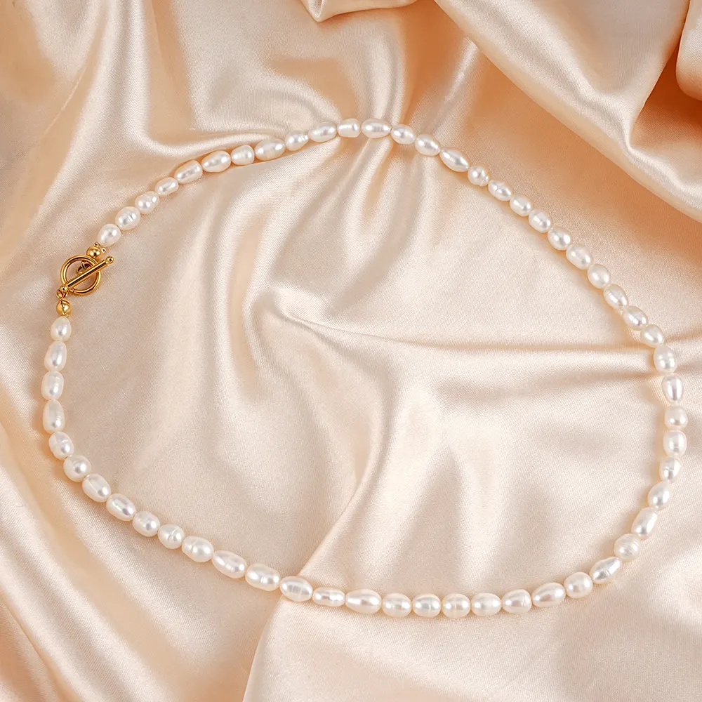 Modeschmuck Edelstahl OT Verschluss Süßwasser perlen Schmuck Barock Perle Choker Halskette natürliche Perlenkette