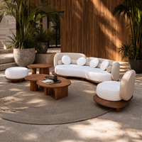Canapé modulaire d'extérieur en teck tressé en forme de U incurvé moderne - Imperméable et résistant aux intempéries pour cour, jardin, terrasse, hôtel, villa