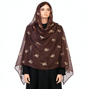 Châle en mousseline de polyester brodé floral, léger, transparent, respirant, avec bordure picot, pour femme, vente en gros, OEM ODM personnalisé - Product Image 1