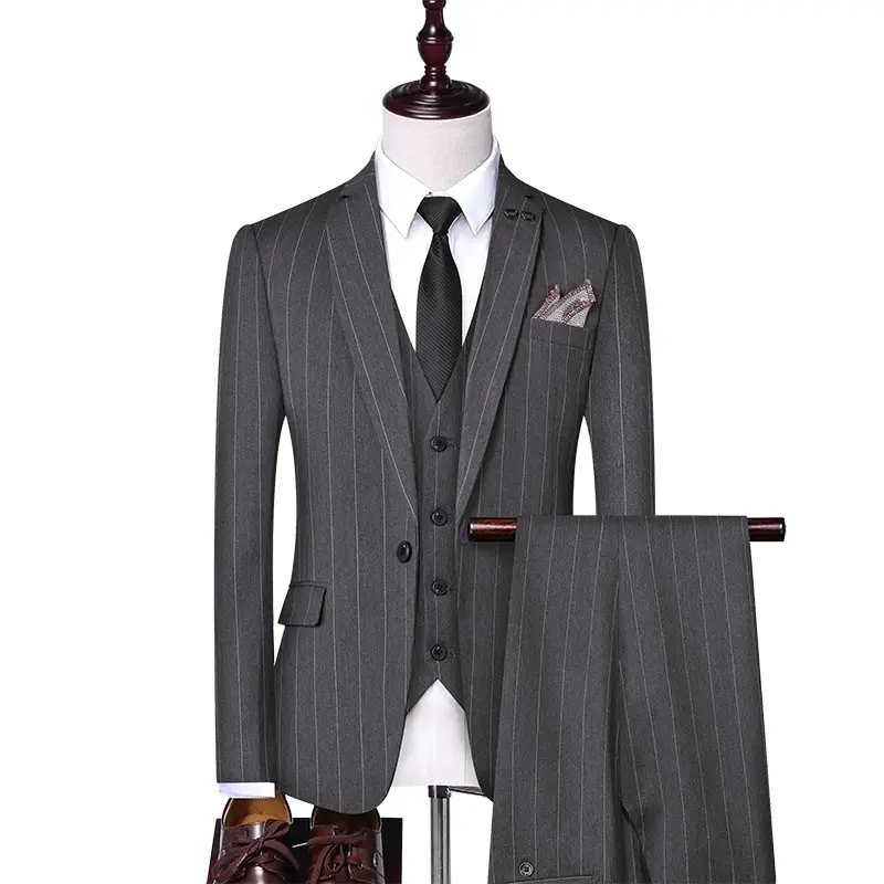 Elegante Fashion Business francese Slim Fit Casual a righe Set di tre pezzi da gentiluomo