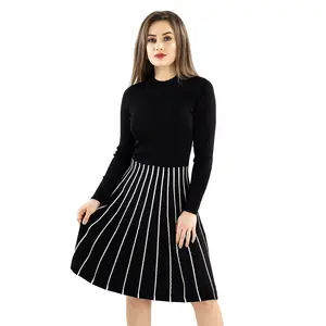 knitted 2024 hot style fashion crew neck long sleeve dress sweater slim slimming long dress casual woman dress office