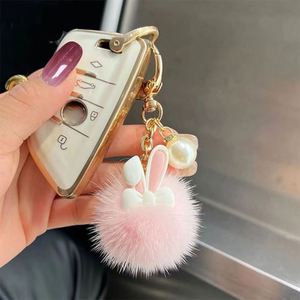Wholesale <b>Custom</b> Mink Fur Bunny Keychain - Cute Plush Ball Car <b>Key</b> <b>Ring</b> Fashion Doll Bag Pendant Gift - Product Image 4