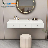 JIAMEIJIA Coiffeuse murale flottante moderne et élégante avec miroir LED rond à couleur réglable et trois tiroirs
