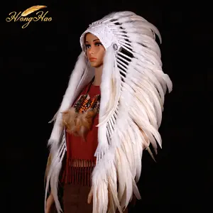 Cosplay Props Long Style Indian Chief Hat With Dyed Pattern Feathers Carnival Costume Party Headwear For Kids And Adults