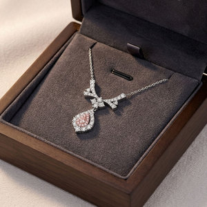 Hong Kong Supplier Luxury Jewelry 18K <b>Solid</b> <b>Gold</b> Natural Fancy Pear Cut Pink Diamond <b>Pendant</b> Necklace For Women Engagement Gift - Product Image 4