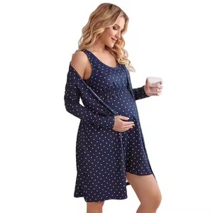 Pigiama di <span class=keywords><strong>gravidanza</strong></span> 2 pezzi in viscosa di bambù vestiti per l'allattamento al seno stampa a pois abito per allattamento abito premaman - Product Image 1