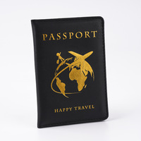 Portefeuille d'identité en PU estampé or, résistant à l'usure, avec porte-billets de vol et porte-passeport pliable – Collection Global Creative