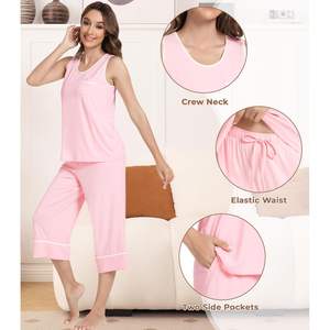 Conjunto de Pijama sin Mangas para Mujer, Personalizado, de Viscosa de Bambú, Pantalones Capri, Camiseta sin Mangas, Ropa de Dormir Fresca, Informal, de 2 Piezas - Product Image 4