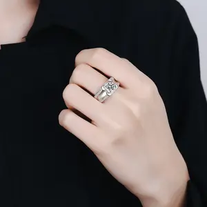 Cincin besar perak Tuhao pria 925, set cincin retro berlian simulasi dengan 1 karat Moissanite hadiah pernikahan