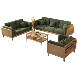 Nordic Style Solid Wood Rattan Sofa Set Three Seater L Shaped Upholstered Living Room Furniture Natural Wood Color - Product Image 2