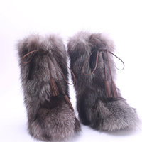 Bottes de neige mi-mollet en fourrure de renard véritable, moelleuses et luxueuses, à enfiler, doublure en coton confortable, chaudes pour l'automne/le printemps/l'hiver pour femmes