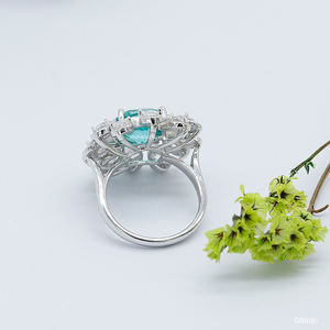 新到货纯银女士阿什切切割实验室培育帕拉伊巴碧玺和莫桑石戒指镀铑镶石 - Product Image 2