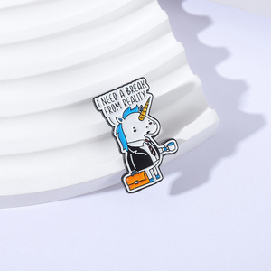 Épingles en émail « <span class=keywords><strong>Unicorn</strong></span> Need A Break » pour uniforme de travail, collection d'animaux humoristiques, broches, badges pour sac, revers, bijoux, cadeau pour les employés de bureau - Product Image 2