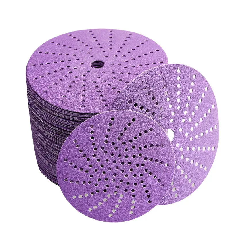 Individuelle 3M-Sandpapier-Discs mit Vielloch lila Keramik-Aluminium-Oxid-Sandpapier-Häkel- und Schleifenscheibe Sandpapier-Disc für Auto-Kuttenschieber