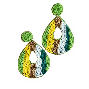 Boucles d'oreilles pendantes bohèmes de qualité supérieure, design feuille, perles multicolores rose turquoise, bijoux de fête et de mariage pour femme - Product Image 2